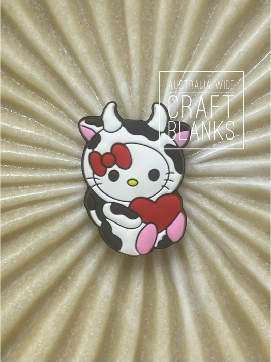 Kitty Cow Heart - Silicone Bead - #100