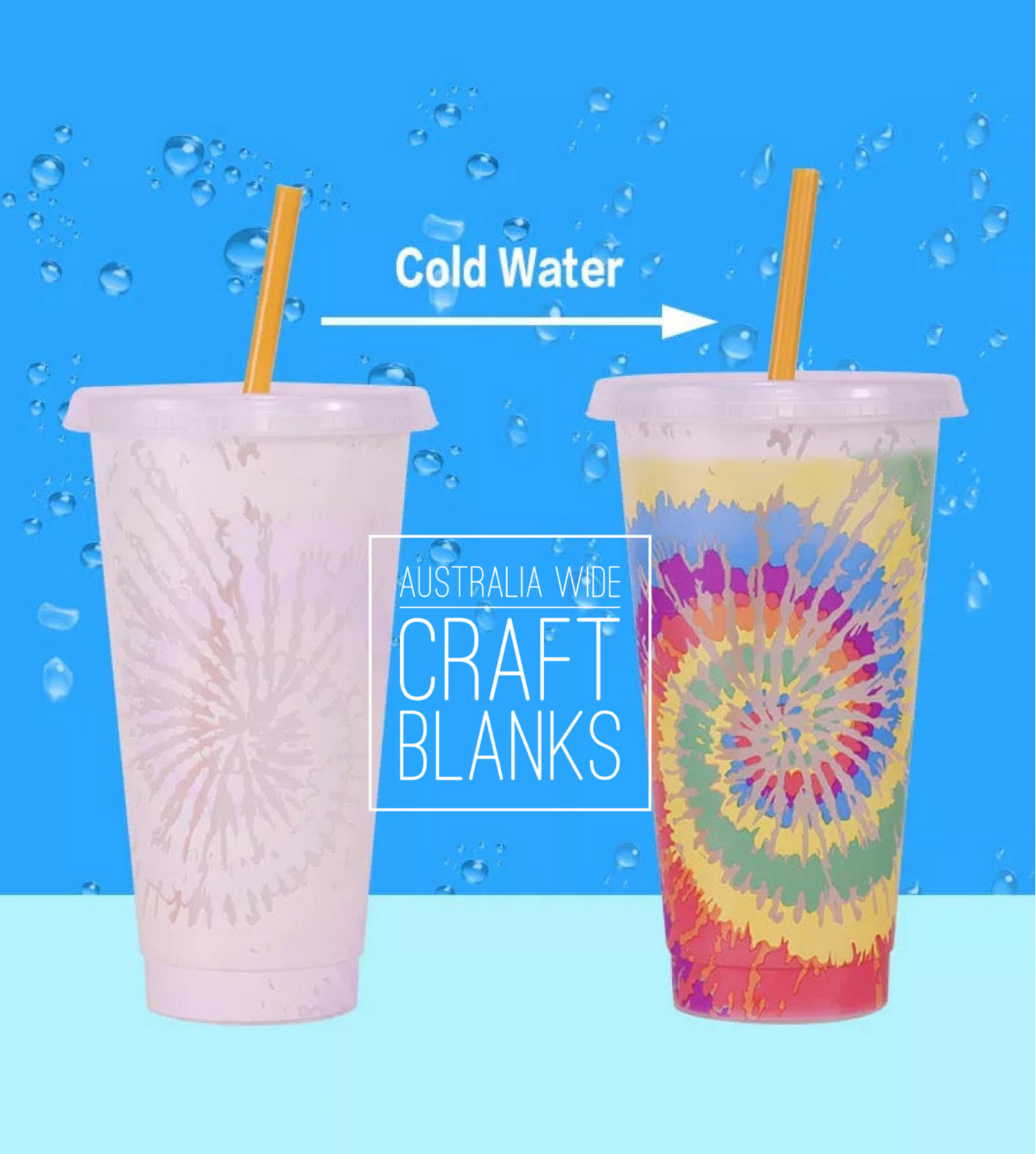 Rainbow Tye Dye colour change cups