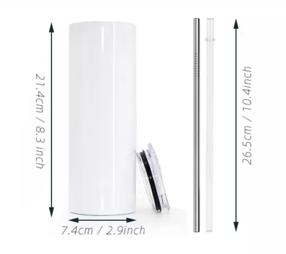 Skinny Tumbler-White -20oz